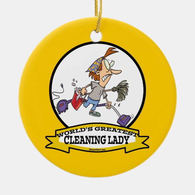 WELTBEST CLEANING LADY CARTOON KERAMIKORNAMENT (Vorne)