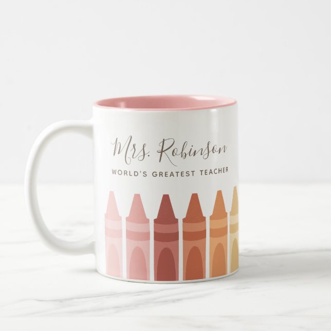 Weltbest Teacher Rainbow Crayon Zweifarbige Tasse (Links)