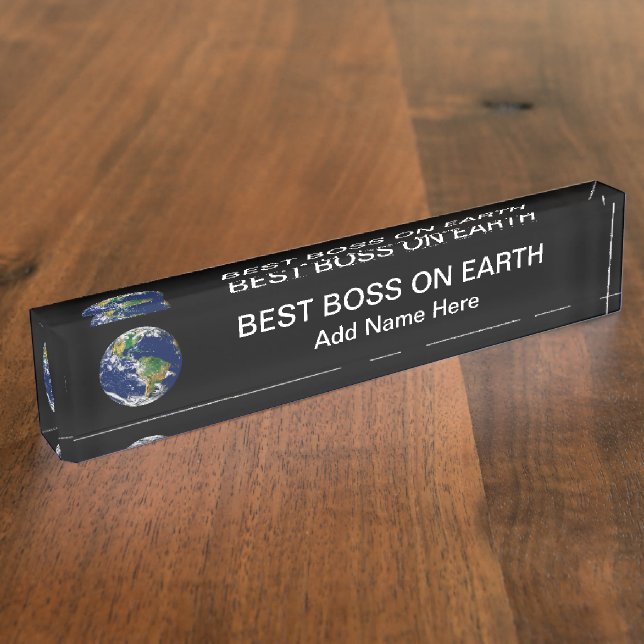Weltbeste Boss-Earth-Planet-Schreibtisch-Namenspla Namensplakette (Seite)