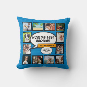 Weltbeste Bruder-Fotocollage Blau Lustig Comic Kissen