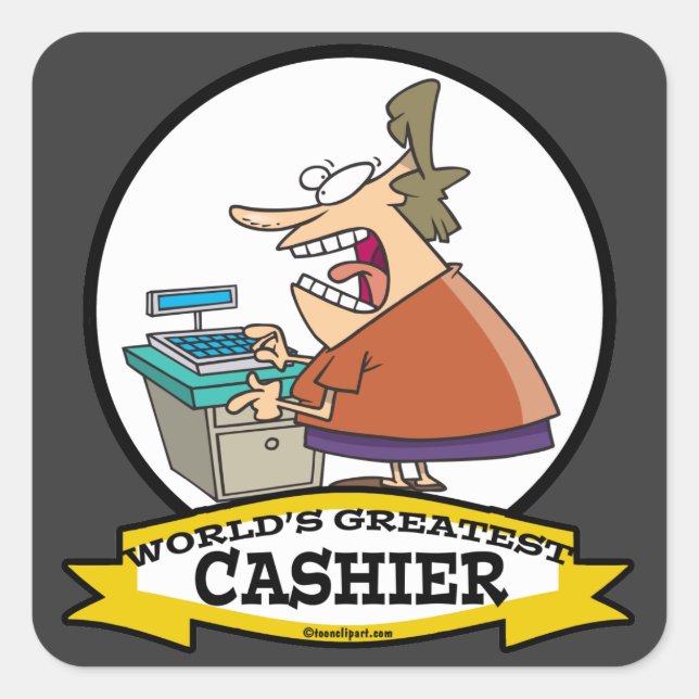WELTBESTE CASHIER FRAUEN CARTOON QUADRATISCHER AUFKLEBER (Vorderseite)
