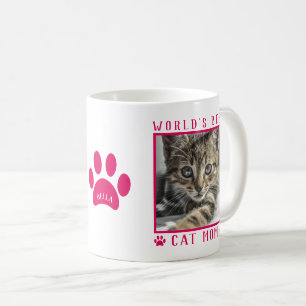 Weltbeste Cat Mama Foto Name Paw Print Hot Pink Kaffeetasse