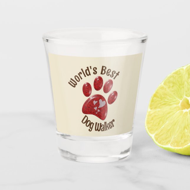 Weltbeste Dog Walker Paw Print Small Pet Schnapsglas (Vorderseite)