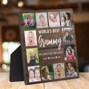 Weltbeste Grammy 12 Foto Grandkids Rustikales Holz Fotoplatte