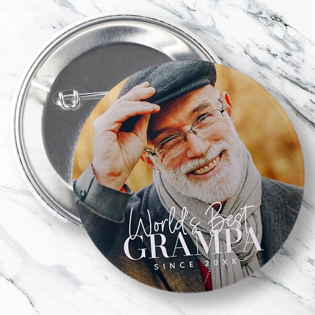 Weltbeste Grampa seit 20XX Modernes Chic Foto Button (Von Creator hochgeladen)