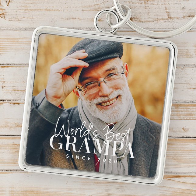 Weltbeste Grampa seit 20XX Modernes Chic Foto Schlüsselanhänger (Von Creator hochgeladen)