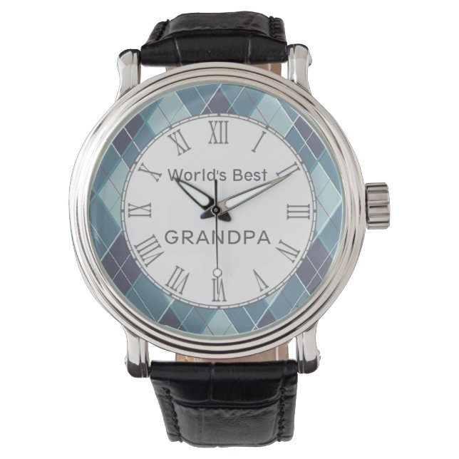Weltbeste Grandad-Raute im blauen Stil Armbanduhr (Vorderseite)