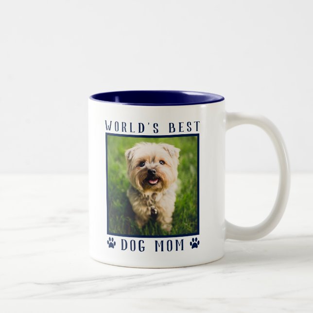 Weltbeste Hunde-Mama-Paw-Prints-Foto-Marine Zweifarbige Tasse (Rechts)