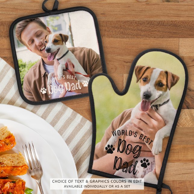 Weltbeste Hunde-Vater-Foto-Drucke Ofenhandschuh & Topflappen-Set (Von Creator hochgeladen)