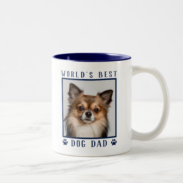 Weltbeste Hunde-Vater-Paw-Prints-Foto-Marine Zweifarbige Tasse (Rechts)