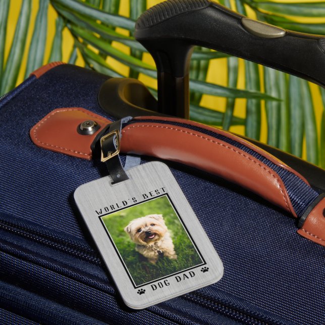 Weltbeste Hunde Vater Paw Prints Pet Foto rustikal Gepäckanhänger (Vorderseite Insitu 1)