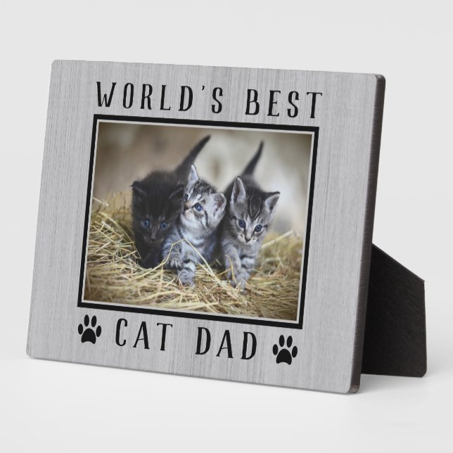 Weltbeste Katzenpaw-Vater- Prints Pet-Foto rustika Fotoplatte (Seite)