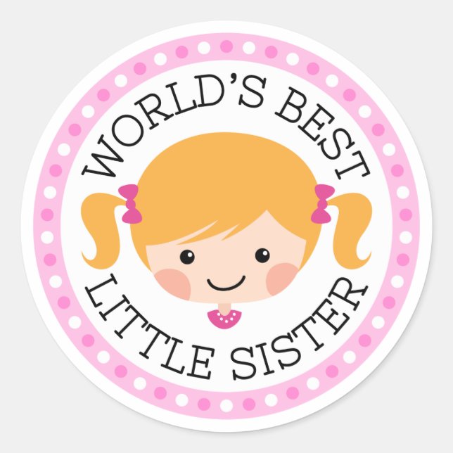 Weltbeste kleine Schwester Cartoon Mädchen blonde  Runder Aufkleber (Vorderseite)