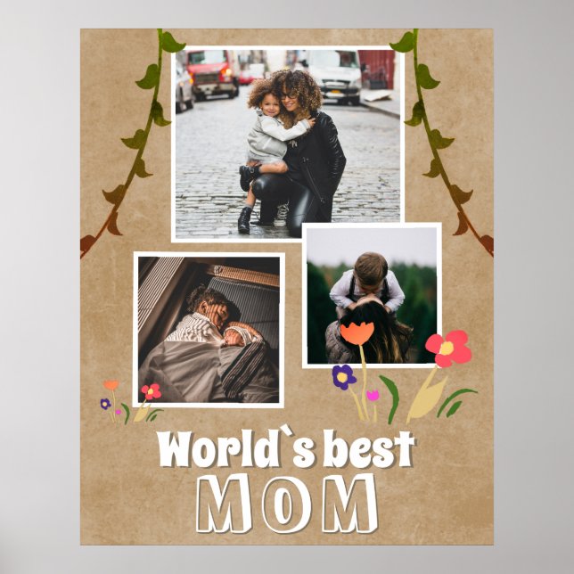 Weltbeste Mama Blume Altes Papier 3 Foto Poster (Vorne)