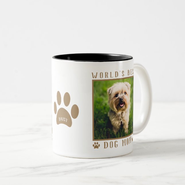 Weltbeste Mama für Hunde, Druckschrift Name Foto Zweifarbige Tasse (VorderseiteRechts)