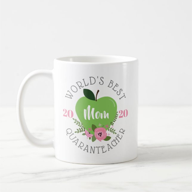 Weltbeste Mama für Quaranlehrer Apple Floral Kaffeetasse (Links)