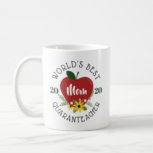 Weltbeste Mama für Quaranlehrer, Red Apple Floral Kaffeetasse (Links)