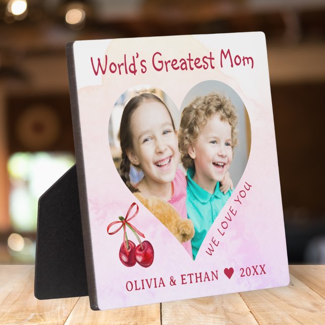 Weltbeste Mama Herzfoto Vorlage Vorgabe Fotoplatte (Worlds Greatest Mom Heart Photo Template Keepsake Plaque)