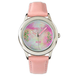 Weltbeste Mama Wasserfarben Rosa Blumen Armbanduhr