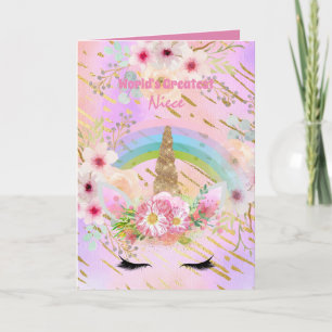 Weltbeste NIECE Einhorn Face Pink Gold Geschenke Karte