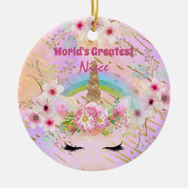 Weltbeste NIECE Einhorn Face Pink Gold Geschenke Keramik Ornament (Vorne)