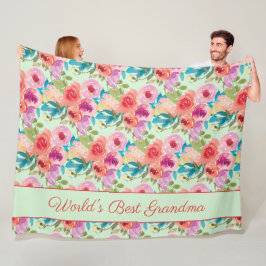 Weltbeste Oma pink violette Blumen Minze grün Fleecedecke
