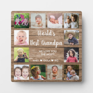 Weltbeste Opa 12 FotoCollage Rustikales Holz Fotoplatte