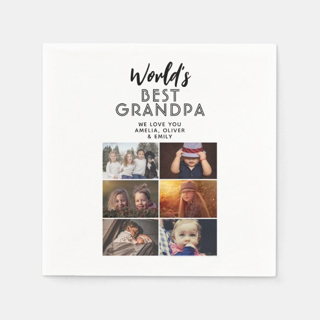 Weltbeste Opa Custom 6 FotoCollage Serviette (Vorderseite)