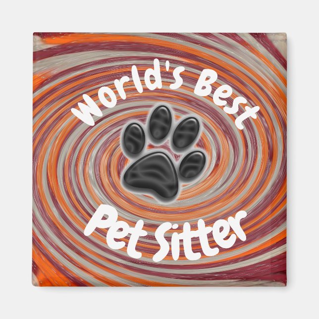 Weltbeste Pet Sitter Groovy Paw Print Caregiver Magnet (Vorne)