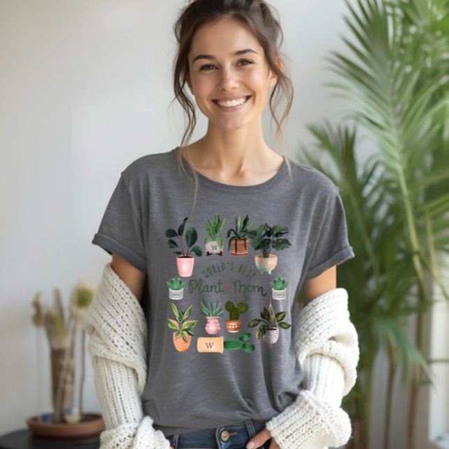 Weltbeste Pflanze Mama Wasserfarbige gepunktete Pf Tri-Blend Shirt (World's Best Plant Mom Watercolor Potted Plants Tri-Blend Shirt)