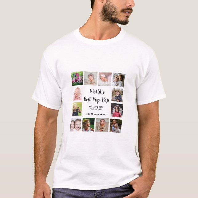 Weltbeste Pop-Pop Opa 12 FotoCollage T-Shirt (Vorderseite)