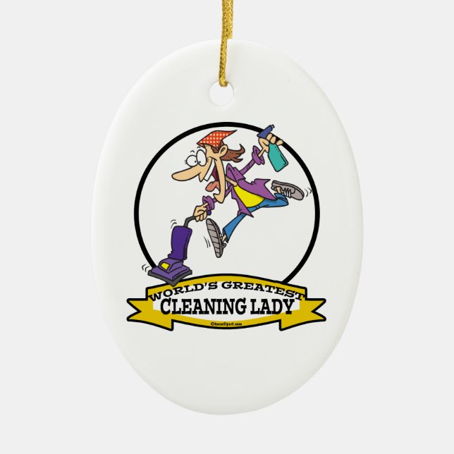 WELTBESTE REINIGUNGSLADY II CARTOON KERAMIK ORNAMENT (Vorne)