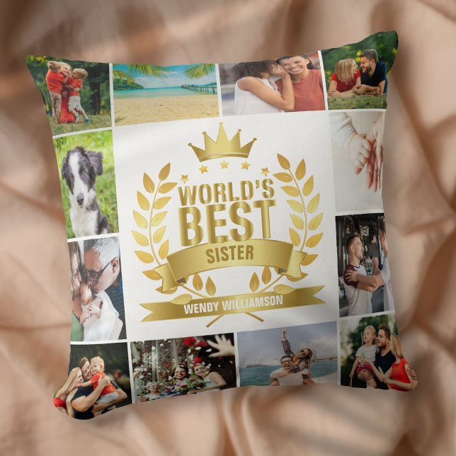 Weltbeste Schwester 12 FotoCollage Kissen (World's Best Sister 12 Photo Collage Throw Pillow)