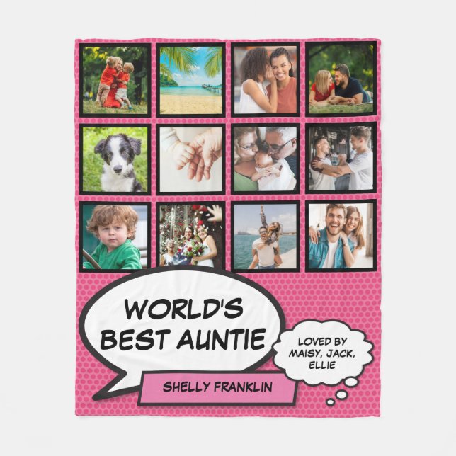 Weltbeste Tante, Tante 12 Foto Comic Rosa Spaß Fleecedecke (Vorderseite)
