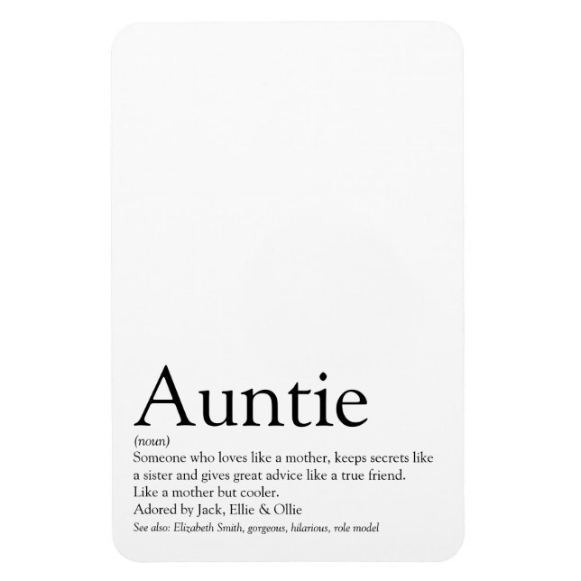 Weltbeste Tante, Tante Definition Moderner Spaß Magnet (Vertikal)