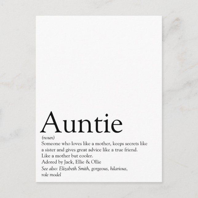 Weltbeste Tante, Tante Definition Postkarte (Vorderseite)