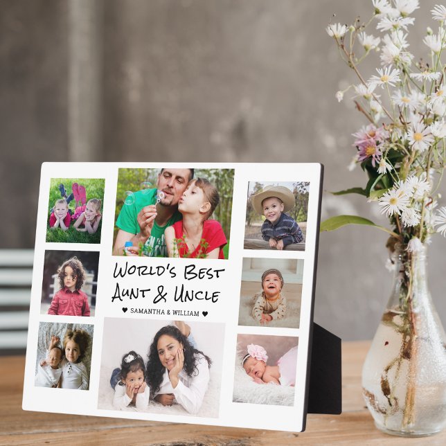 Weltbeste Tante und Onkel 8 Foto Collage White Fotoplatte (World's Best Aunt And Uncle 8 Photo Collage White Plaque)