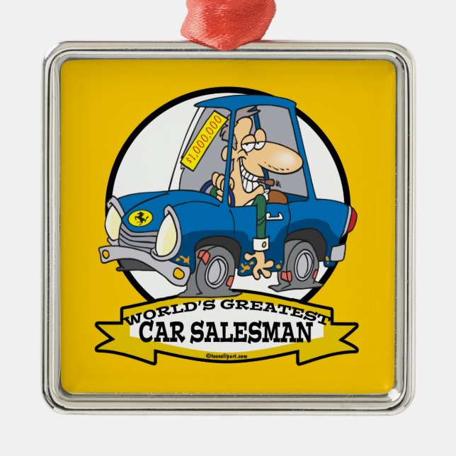 WELTBESTER AUTO SALESMAN MÄNNER CARTOON SILBERNES ORNAMENT (Vorne)