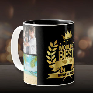 Weltbester Bruder Foto Collage Schwarz und Gold Zweifarbige Tasse