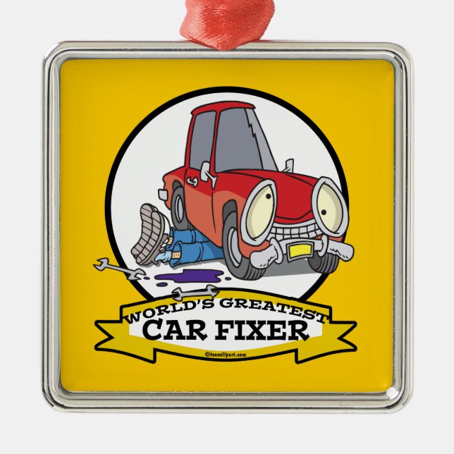 WELTBESTER CAR FIXER CARTOON ORNAMENT AUS METALL (Vorne)