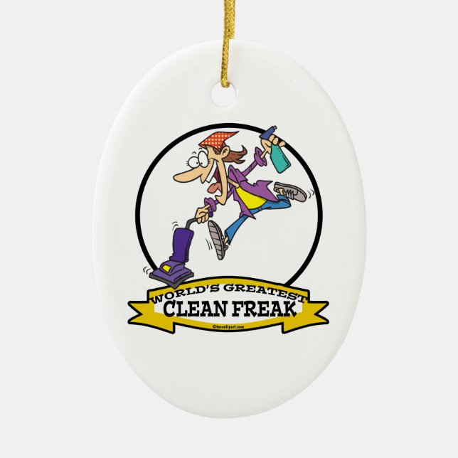 WELTBESTER CLEAN FREAK FRAUEN CARTOON KERAMIKORNAMENT (Vorne)