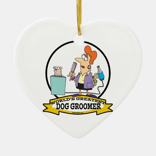 WELTBESTER DOG GROOMER FRAUEN CARTOON KERAMIK ORNAMENT (Vorne)