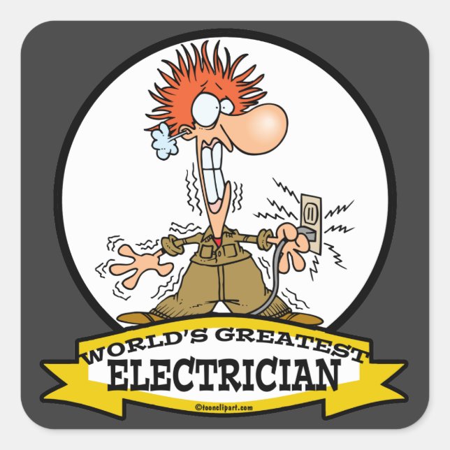 WELTBESTER ELEKTRIZISCHER MÄNNER CARTOON QUADRATISCHER AUFKLEBER (Vorderseite)