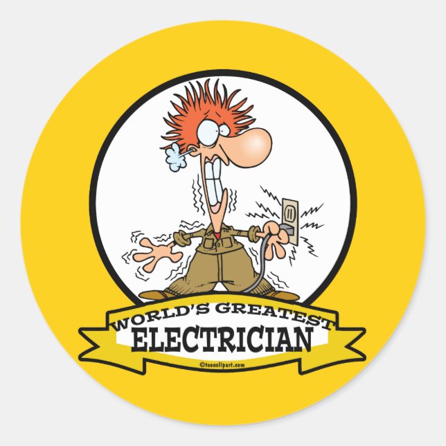 WELTBESTER ELEKTRIZISCHER MÄNNER CARTOON RUNDER AUFKLEBER (Vorderseite)