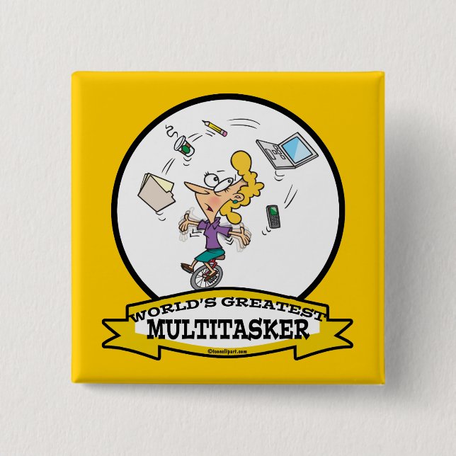 WELTBESTER MULTI-TASKER-CARTOON BUTTON (Vorderseite)