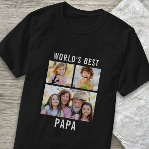 Weltbester Papa 3 Foto-Collage Text Schwarz T-Shirt