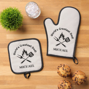 weltbester Papa, personalisierter Grill Ofenhandschuh & Topflappen-Set
