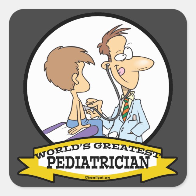 WELTBESTER PEDIATRICIAN MÄNNER CARTOON QUADRATISCHER AUFKLEBER (Vorderseite)
