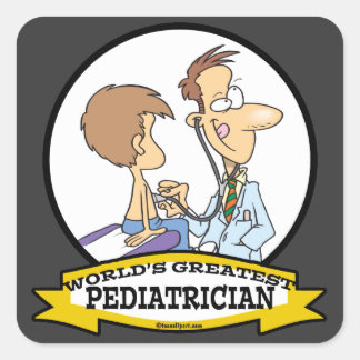 WELTBESTER PEDIATRICIAN MÄNNER CARTOON QUADRATISCHER AUFKLEBER