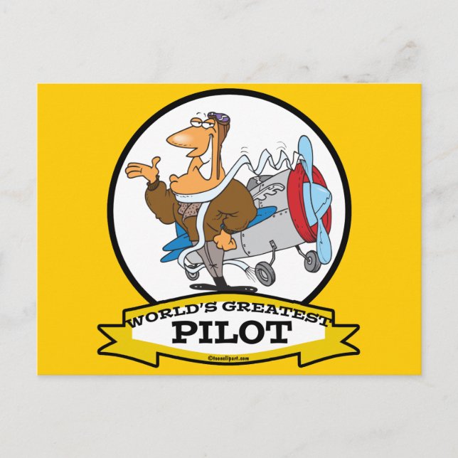 WELTBESTER PILOT II MÄNNER CARTOON POSTKARTE (Vorderseite)